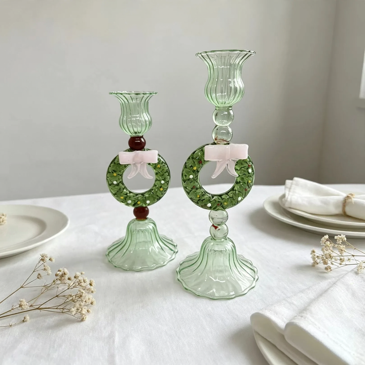 Christmas glass candle holder, mouth-blown