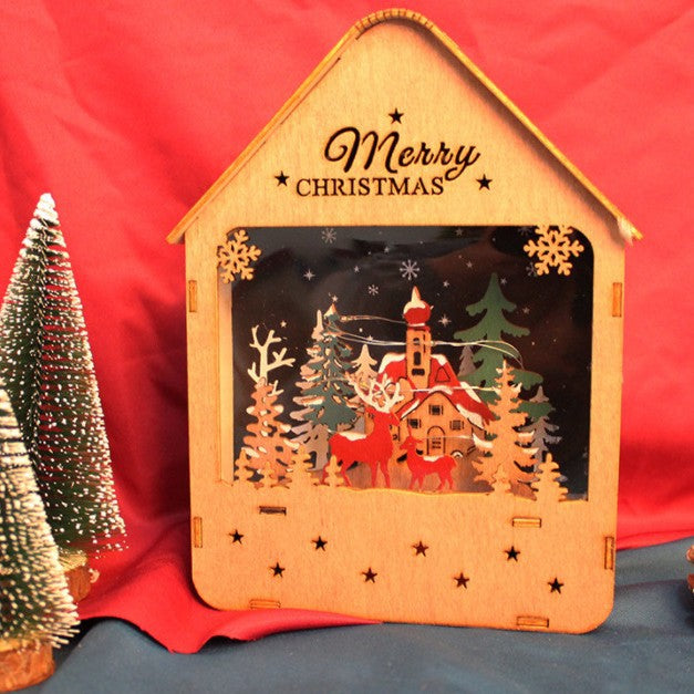 Illuminated wooden house, hand-painted, LED night light