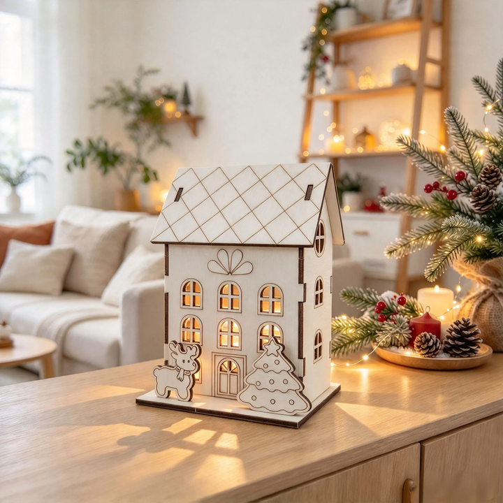 Illuminated wooden Christmas house, DIY kit