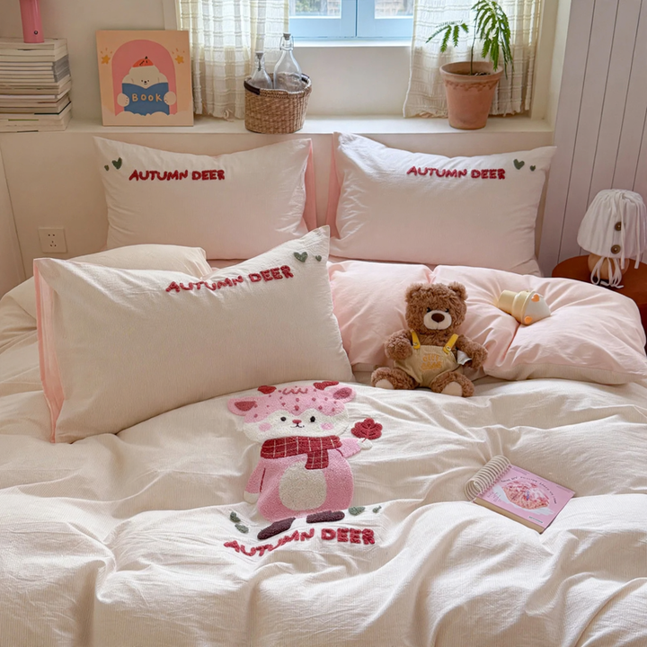 Cotton bedding, embroidered, cartoon design