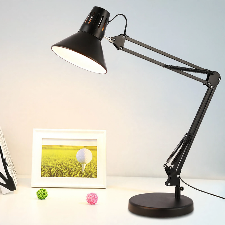 LED desk lamp with long arm and clamp base