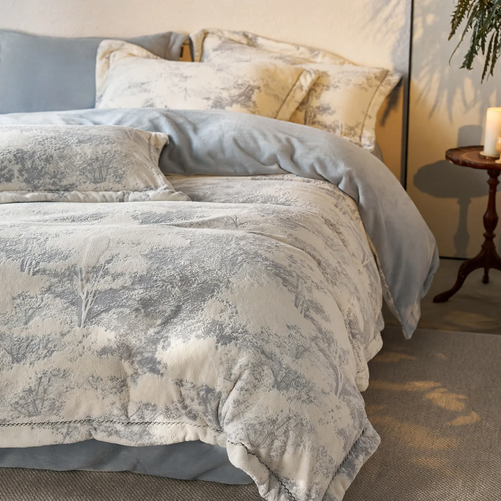 Quilted bed linen set made from milk fibers, winter