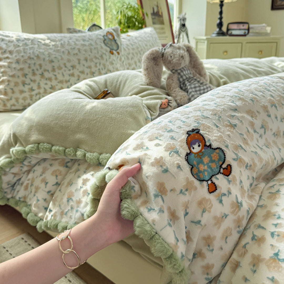 Milk fiber bedding set with pattern, 4-piece