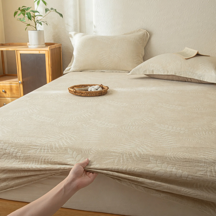 Cotton-linen bed sheet with jacquard pattern