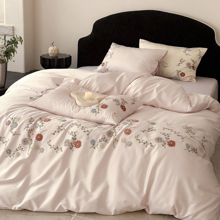 Cotton bedding set, 4-piece, embroidered