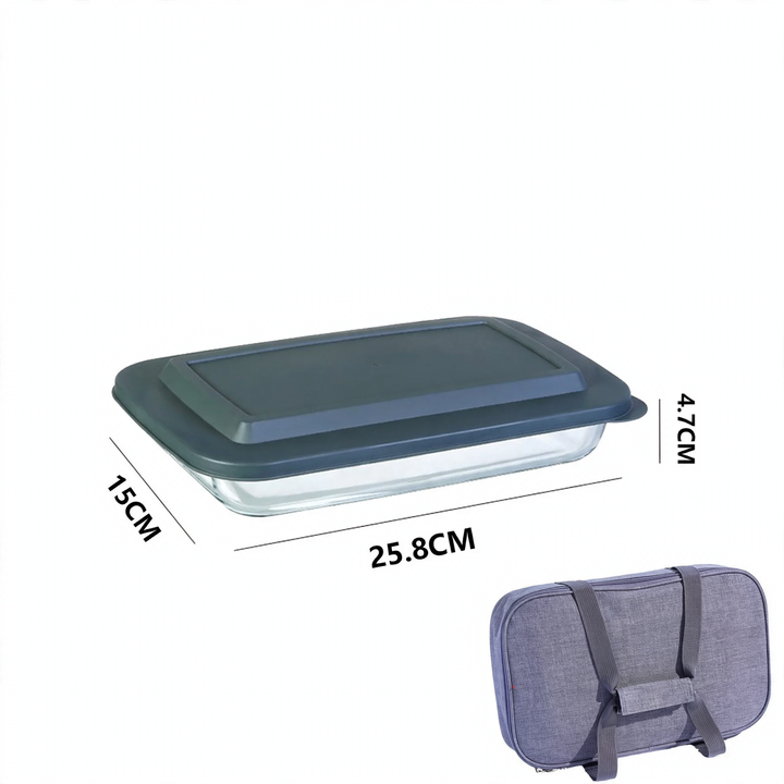 Glass baking tray made of borosilicate glass, rectangular