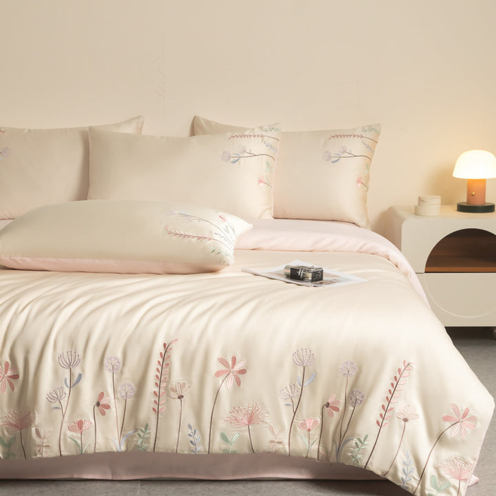 Lyocell bedding set, 4-piece, embroidered