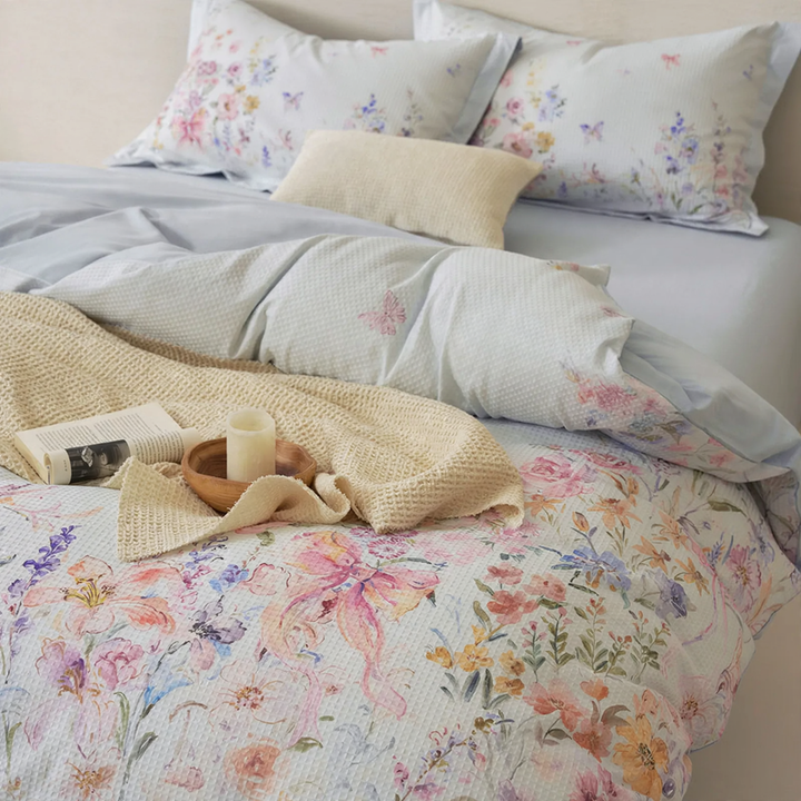 Cotton bedding set, 4-piece, floral pattern