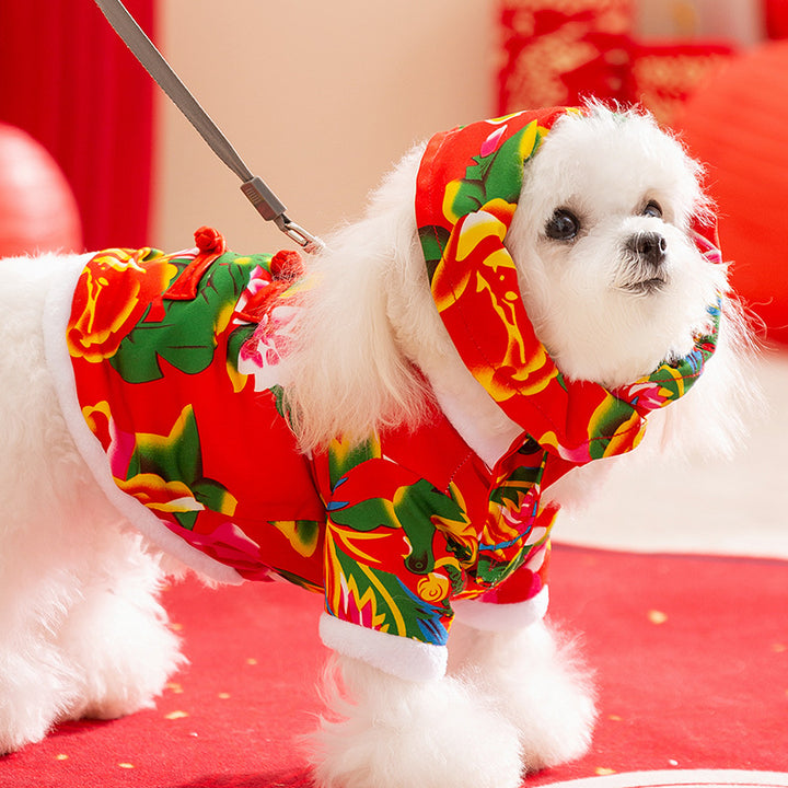 Red Padded Dog Coat with Toggle Closure