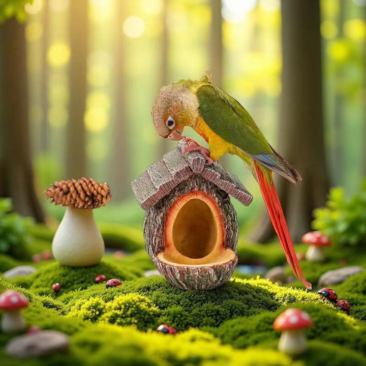 Rustic tree stump birdhouses made of resin