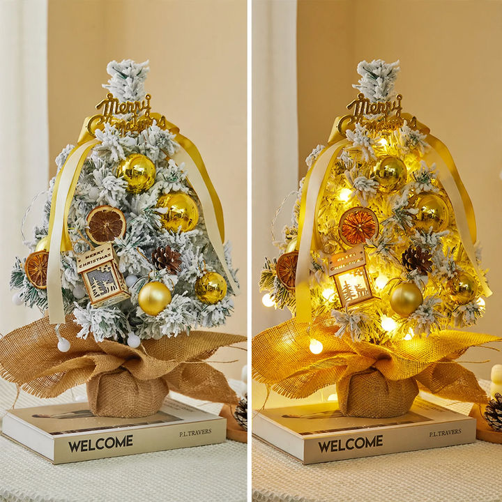 Flocked mini Christmas tree, festive table decoration
