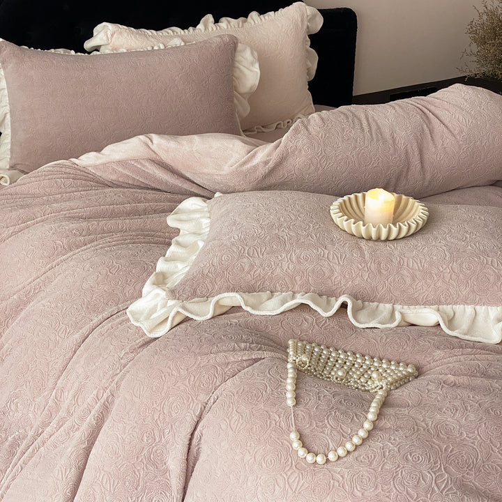Milk fiber bedding set with floral pattern, 4-piece