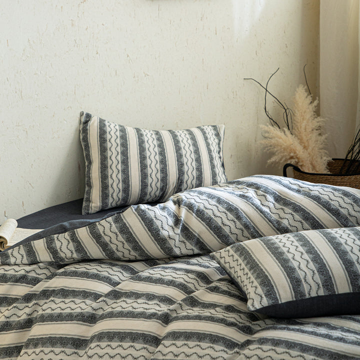 Cotton-linen bedding set, 4-piece, vintage design