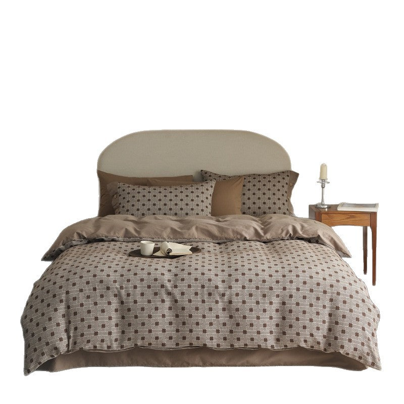 Cotton bedding set, houndstooth pattern, brushed