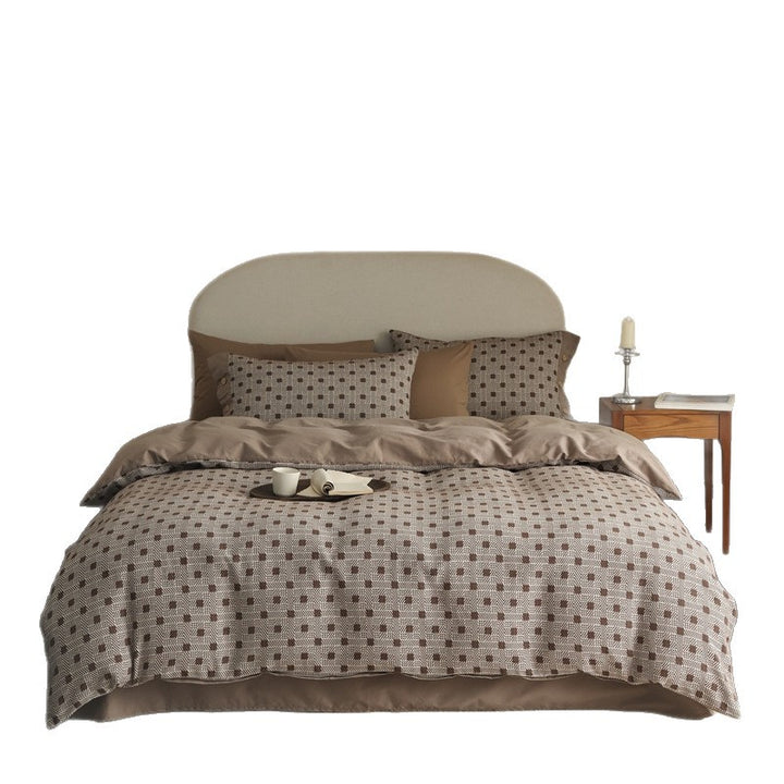 Cotton bedding set, houndstooth pattern, brushed