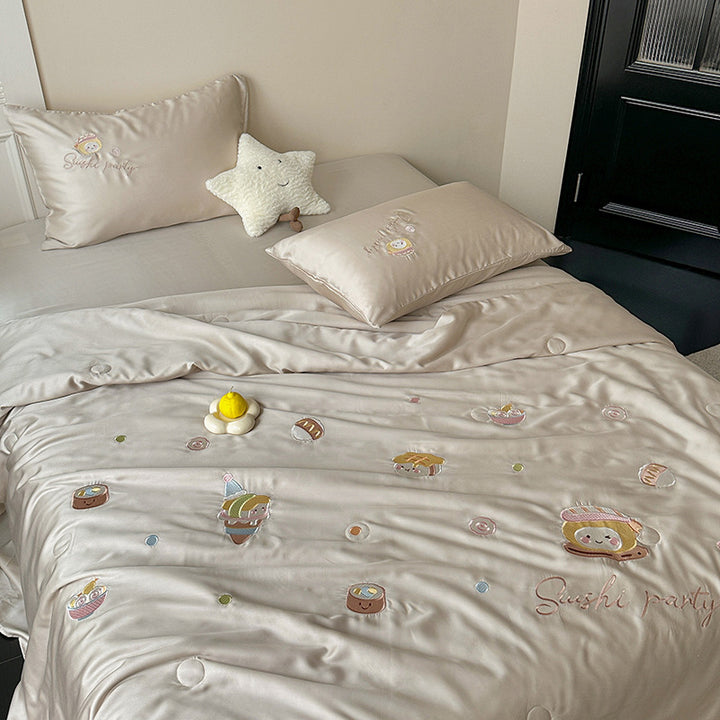 Summer blanket set with embroidery and lyocell fiber