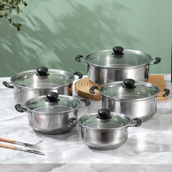 Stainless Steel Cookware Set, 10-Piece, with Glass Lids