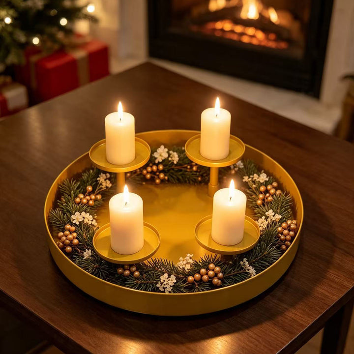 Four-armed metal candle holder for festive table decoration