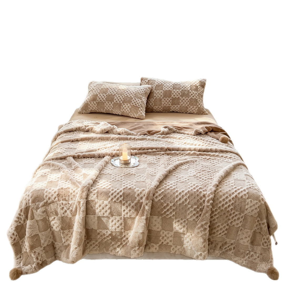 Wool blanket made of milk fiber, check pattern, 100×150 cm
