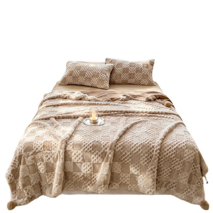 Wool blanket made of milk fiber, check pattern, 100×150 cm