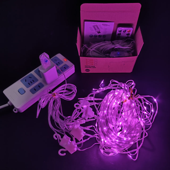 LED Copper Wire Curtain String Lights with Remote Control