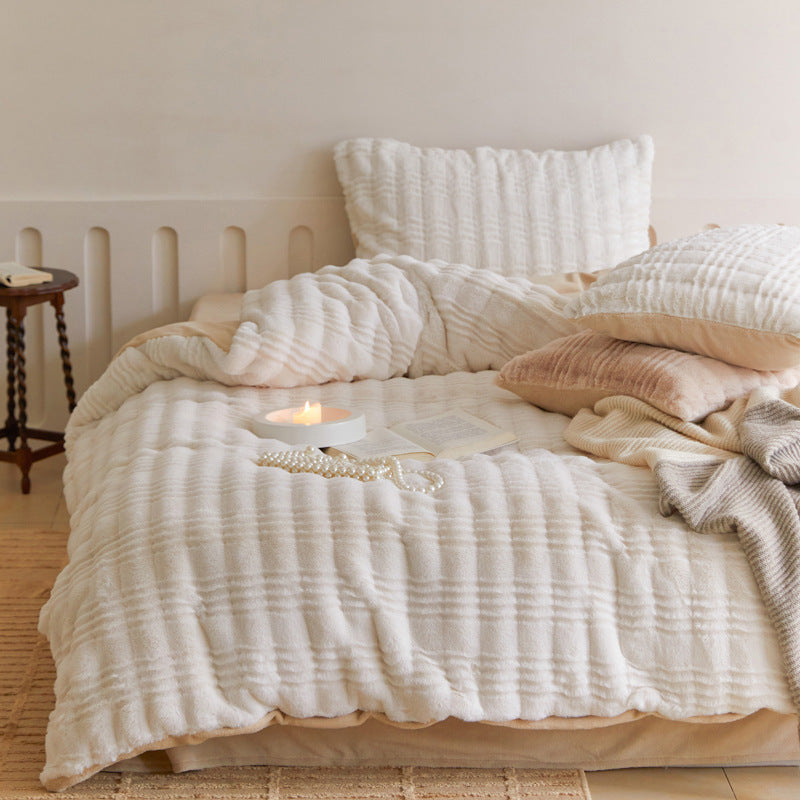 Modern milk fleece bedding set, 4-piece, winter warm