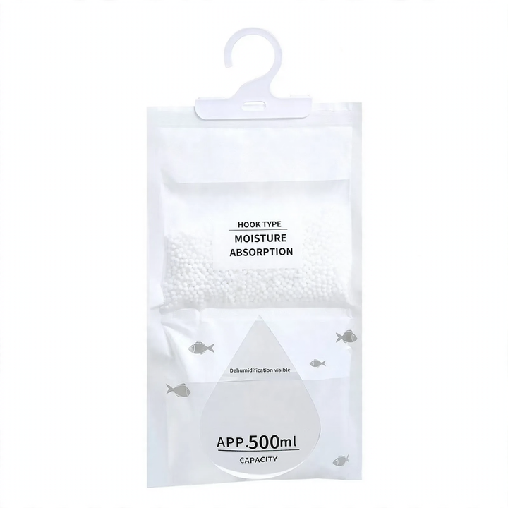 Hanging dehumidifier bag for wardrobes