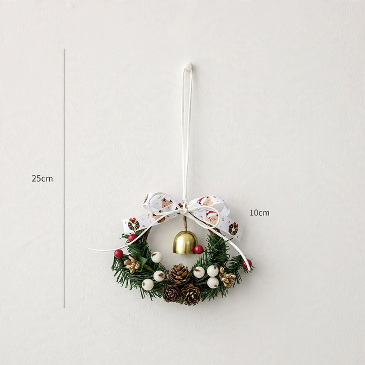 Mini Christmas wreath with pine cones and bells