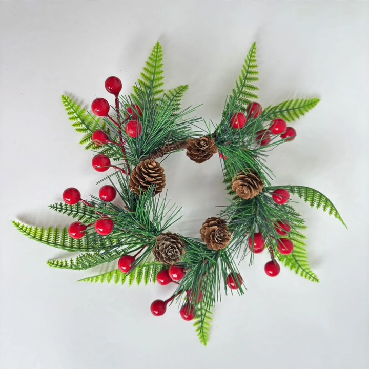 Christmas wreath with berries and cones, PE