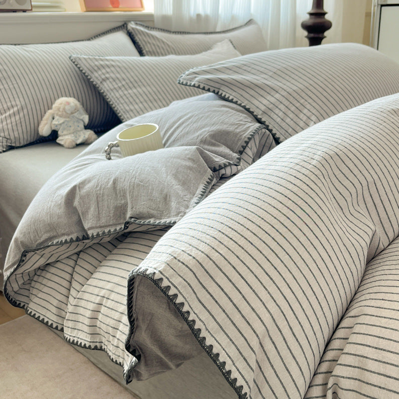 Bedding set made from washable cotton, striped
