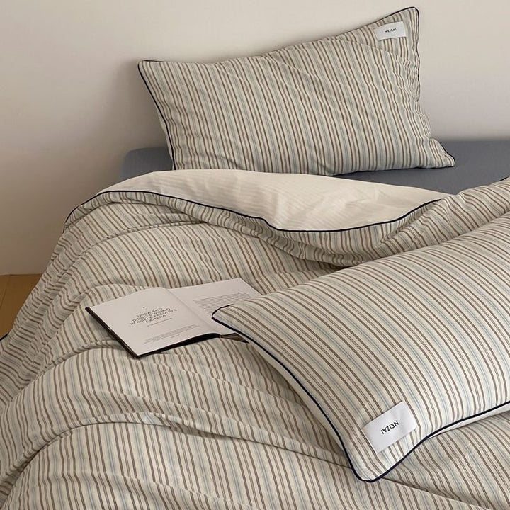 Cotton bedding set, 4-piece, stripe pattern