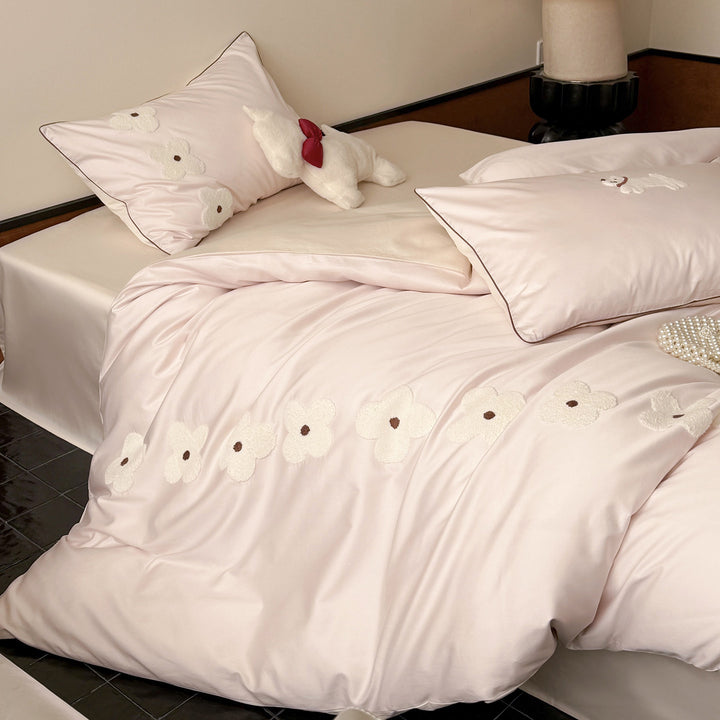 Bedding set with embroidery, 4-piece, made of cotton