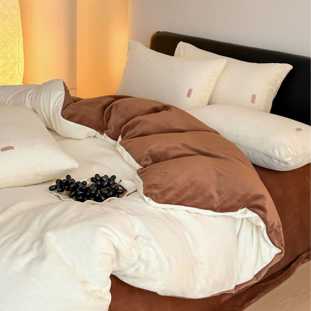 Milk fleece bedding set, single color, warming, winter