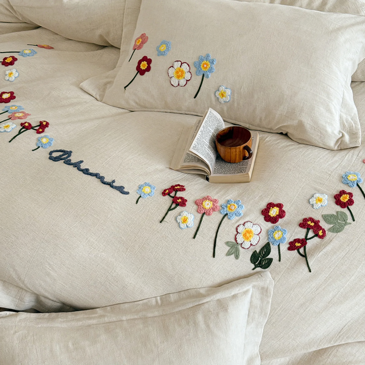 Cotton-linen bed linen, 4-piece, embroidered