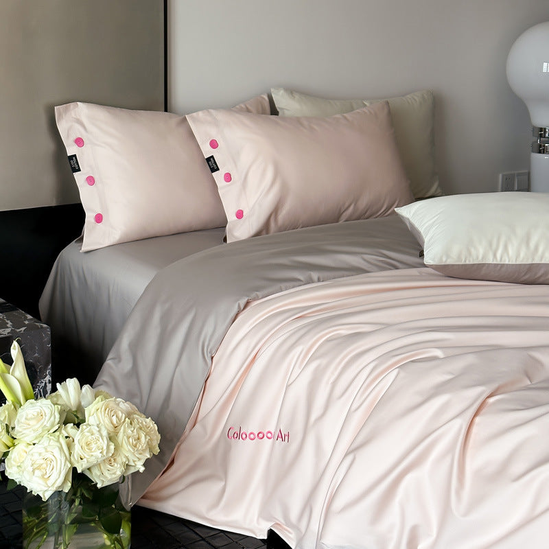 Cotton bedding set, 4-piece, long-staple cotton