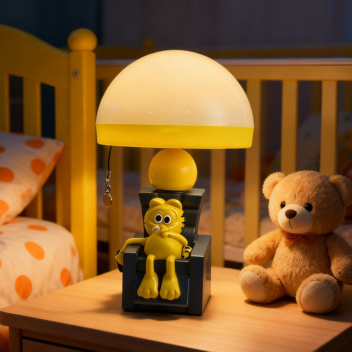 Table lamp cat in deckchair, cartoon