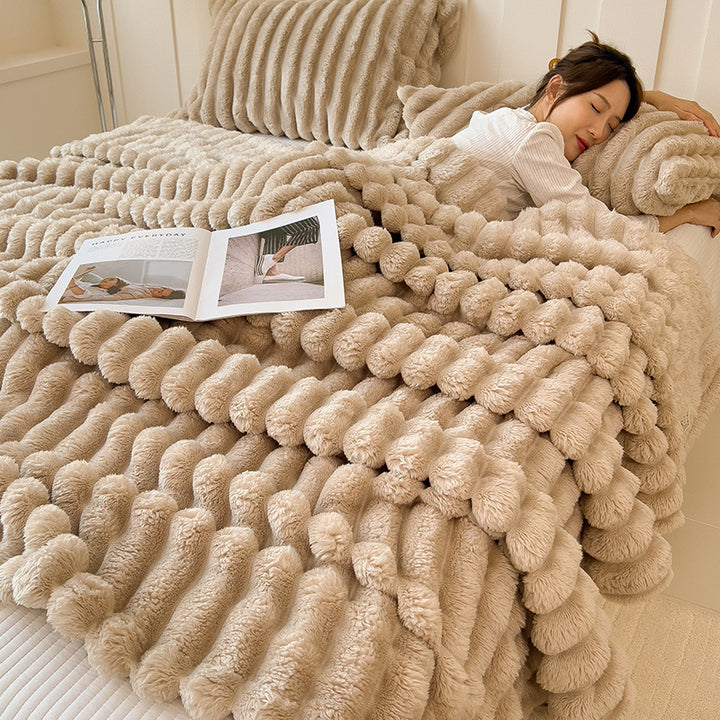 Flannel wool blanket, artificial rabbit fur, under 300 g