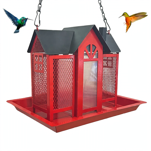 Metal birdhouse as swing feeding station