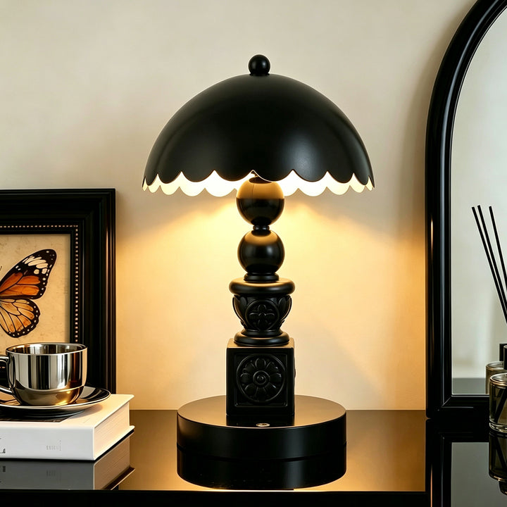 Vintage column table lamp with carving
