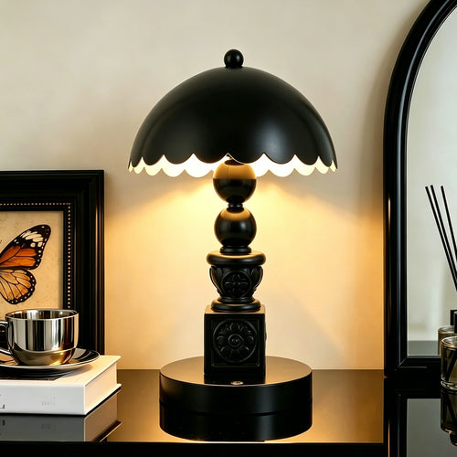 Vintage column table lamp with carving
