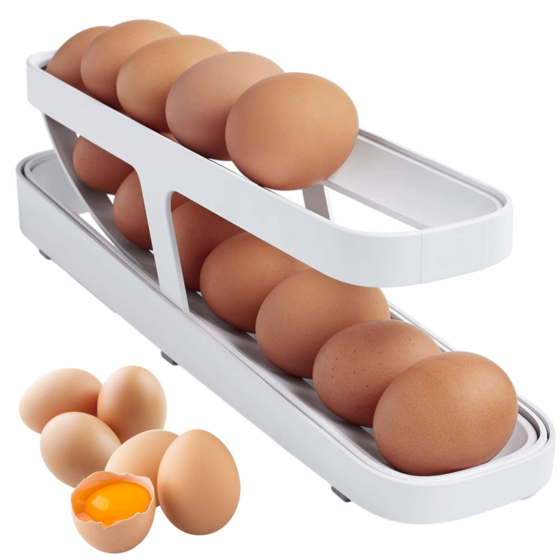 Automatic Rolling Egg Holder with Two Tiers, Holds up to 14 Eggs