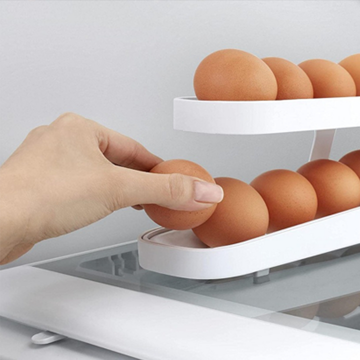 Automatic Rolling Egg Holder with Two Tiers, Holds up to 14 Eggs