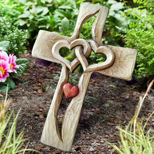 BowLift | Hand-carved wooden cross - Intertwined hearts
