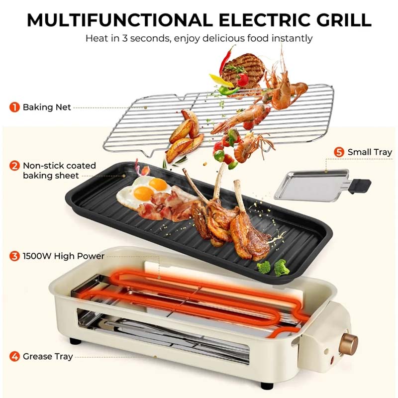 BowLift | Indoor Smokeless Grill, Non-Stick Cooking Removable Plate