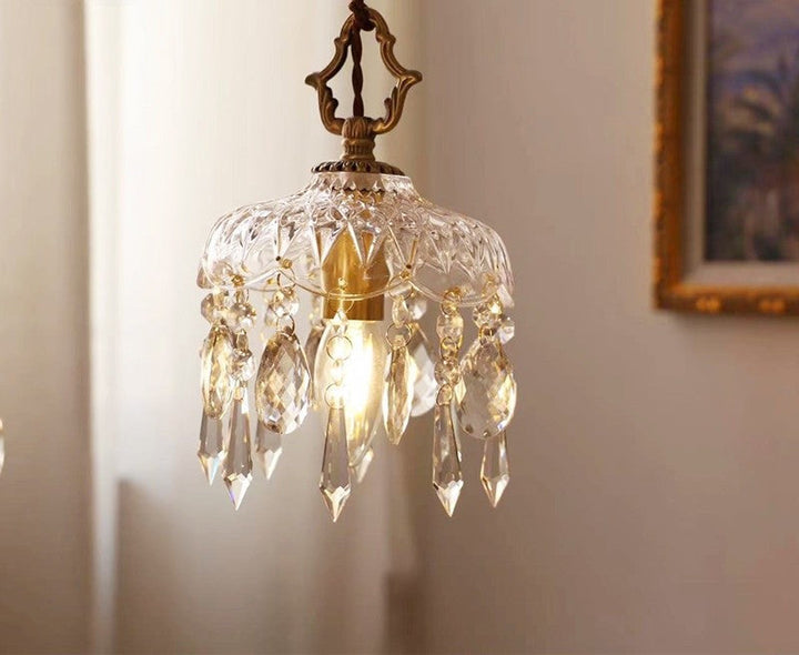 Vintage Brass Crystal Pendant Chandelier