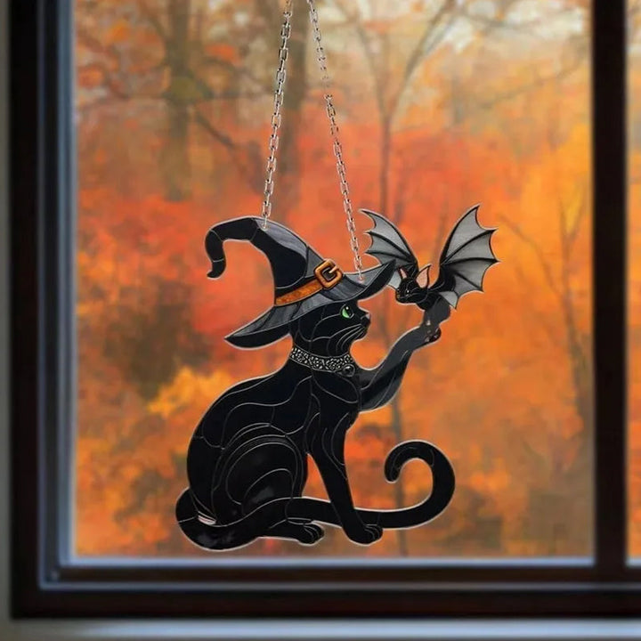 BowLift | Black Cat Touching Bat Window Hanging