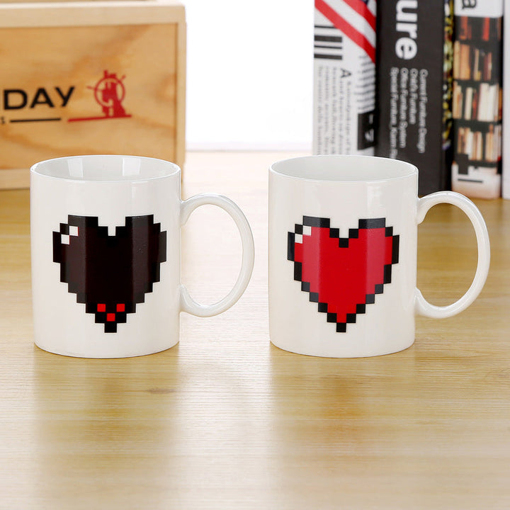 Pixel Heart Magic Heat Sensitive Color Changing Ceramic Coffee Mug | Bowlift