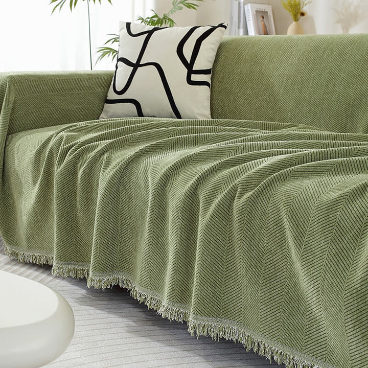 BowLift | Chenille Blanket Herringbone Tassel Sofa Cover