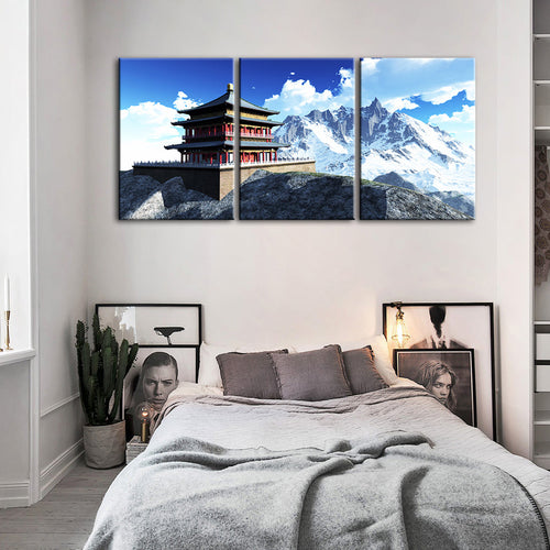 Temple In The Mountains 3 Piece - Canvas Wall Art Painting | Bowlift