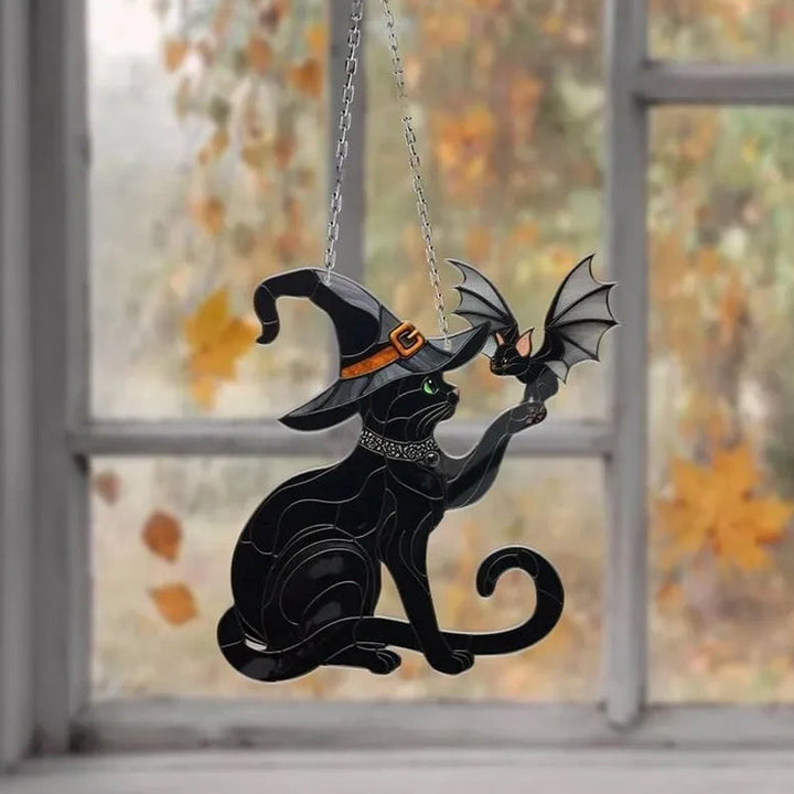 BowLift | Black Cat Touching Bat Window Hanging